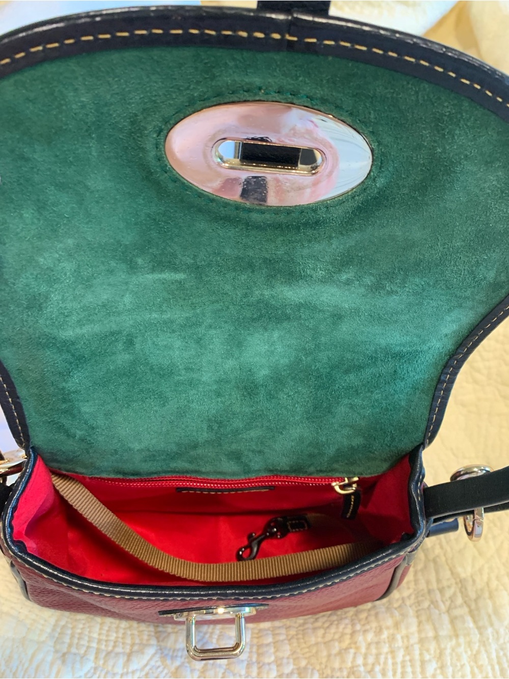 Vintage Dooney & Bourke Brown and Red Leather Saddle Crossbody - Picture 11 of 12